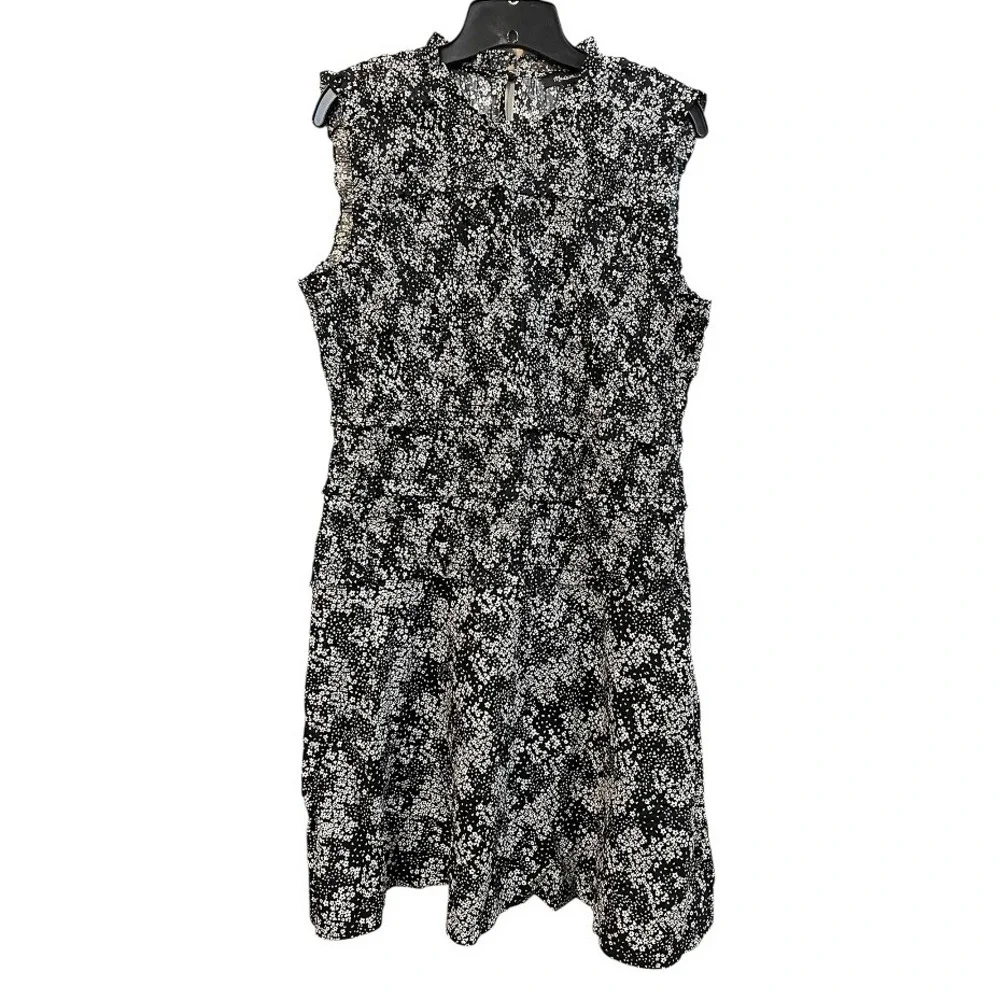 Madewell Smocked Crewneck Mini Dress in Floral Black White Size 14 NWT NU575 - Picture 2 of 10